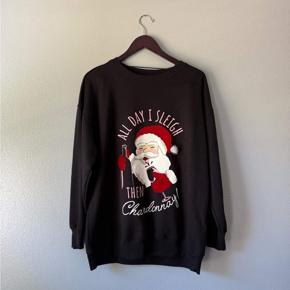 Santa “ALL DAY I SLEIGH THEN CHARDONNAY” Graphic Sweater